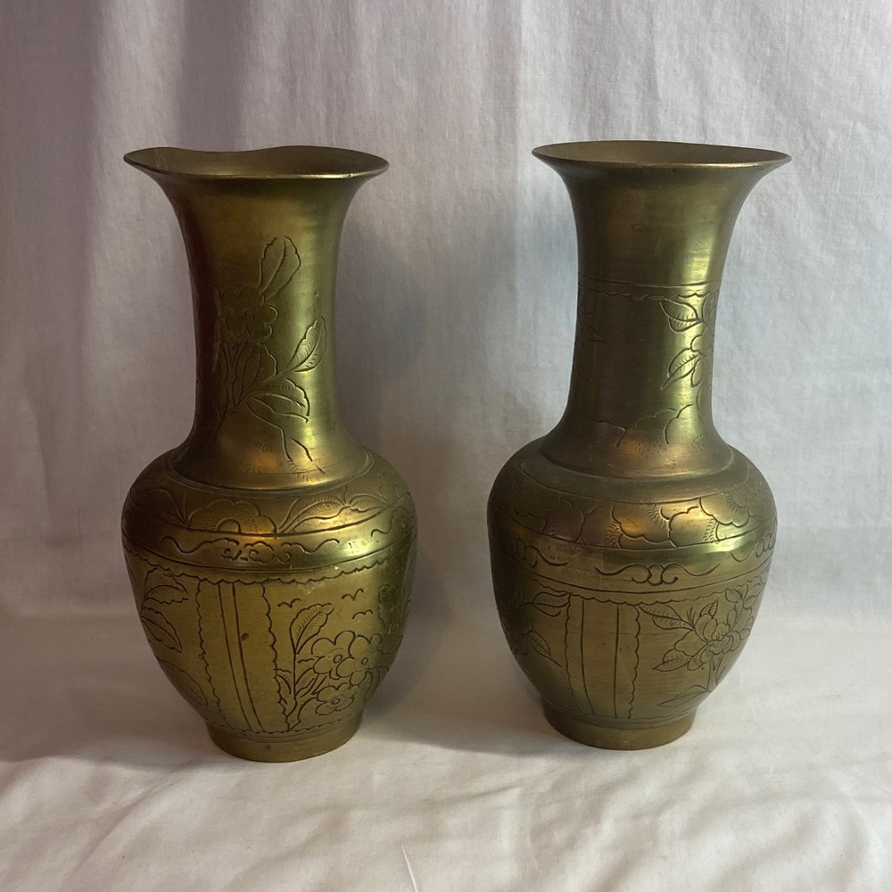 Vintage  Elegant Brass Vases Set